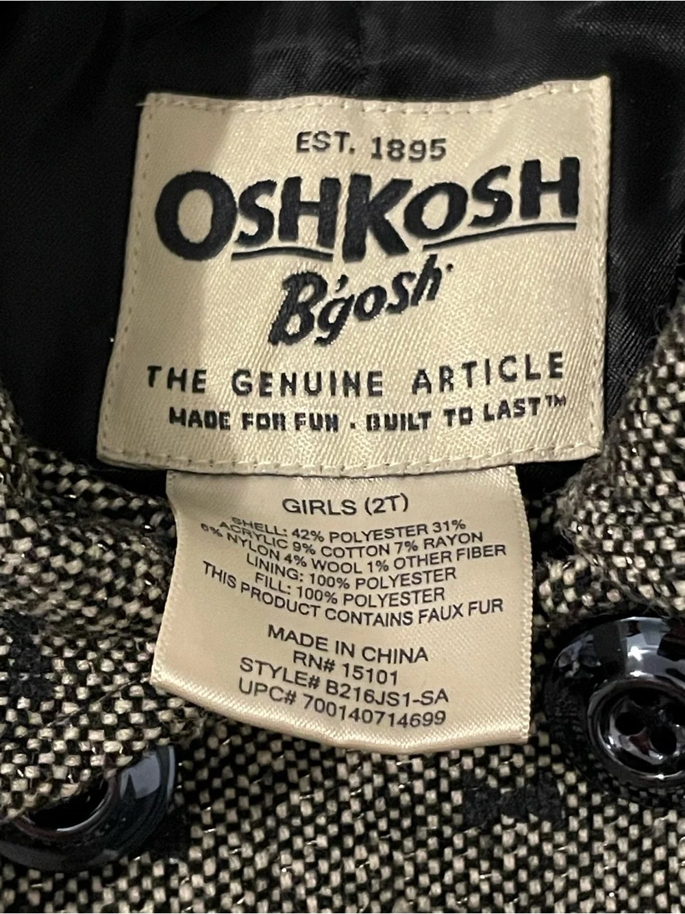 OshKosh B'gosh Girls Gray Tweed Double-Breasted Peacoat